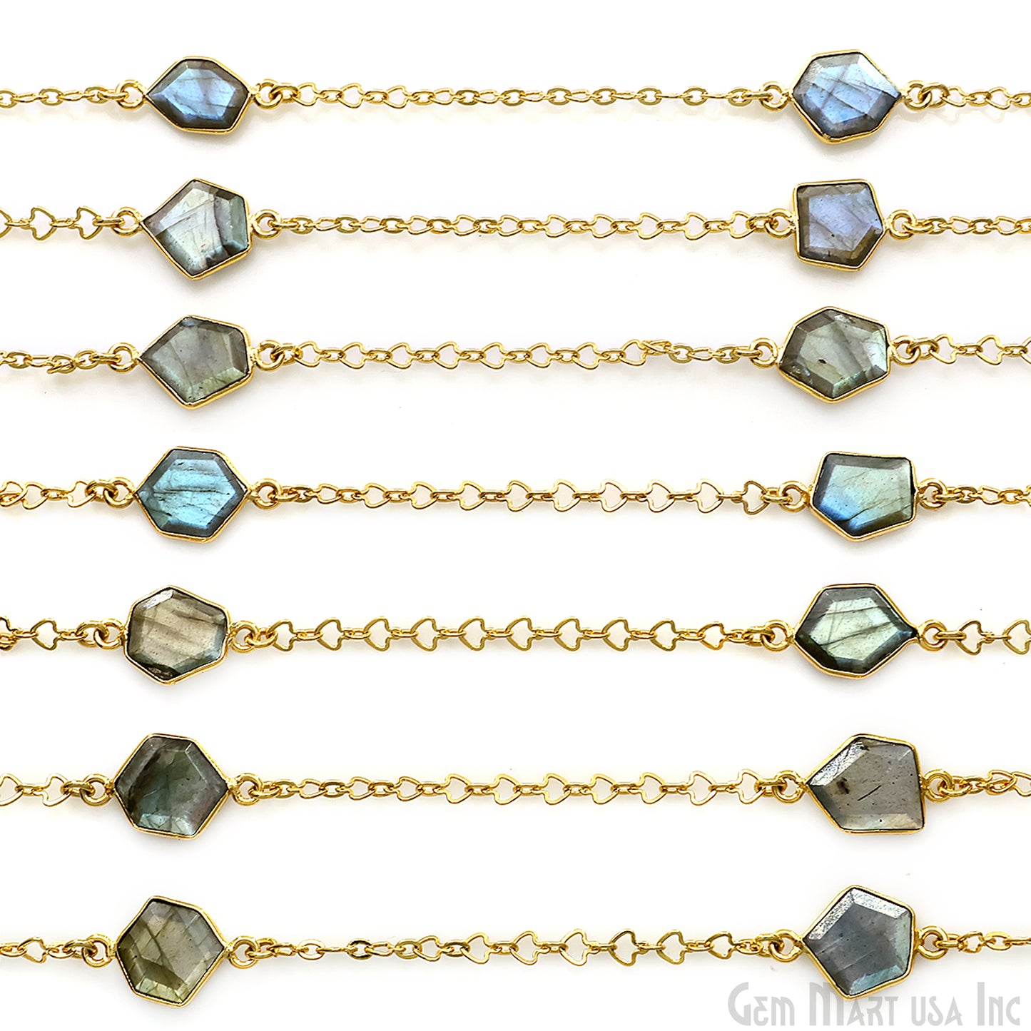 Labradorite Faceted 10mm Free Form Shape Gold Plated Connector Bezel Link Chain
