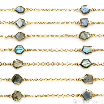 Labradorite Faceted 10mm Free Form Shape Gold Plated Connector Bezel Link Chain