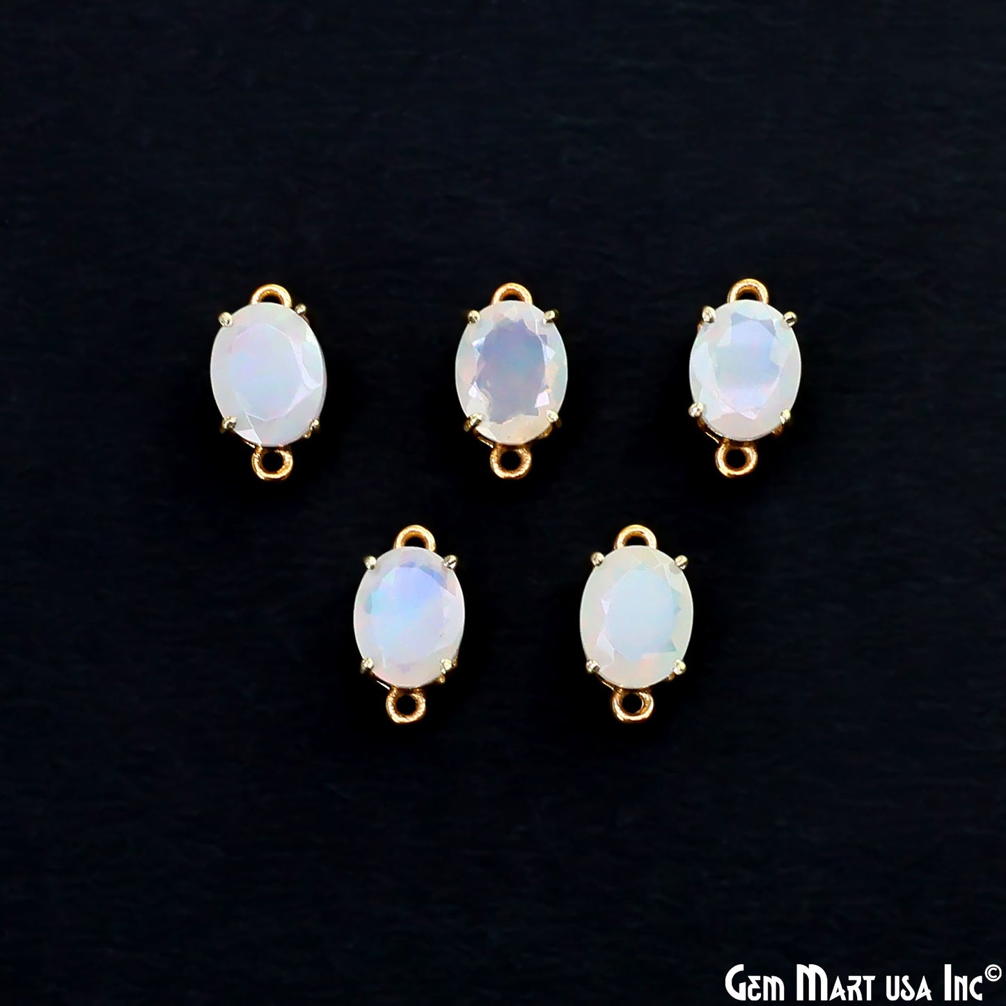 Ethiopian Opal Gemstone Oval 7x9mm Prong Setting Gold Plated Connector