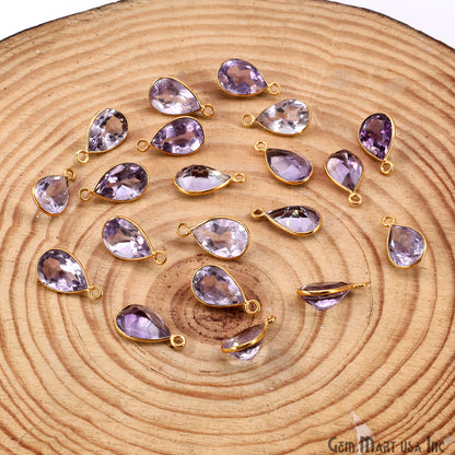 Pears 8x12mm Brilliant Cut Gold Plated Bezel Single Bail Gemstone Connector