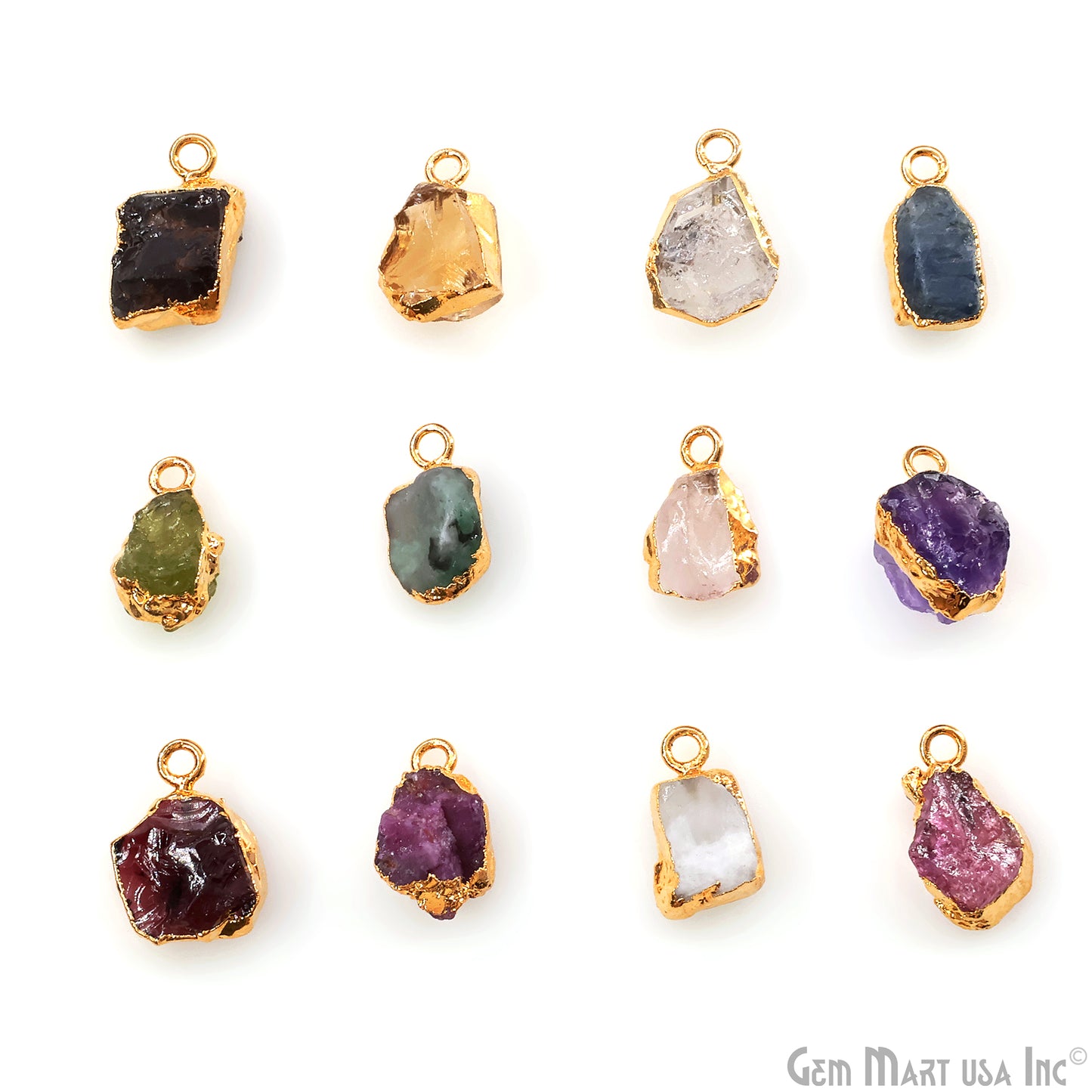 Organic Rough Gold Electroplated 13x7mm Single Bail Gemstone Charm Crystal Pendant