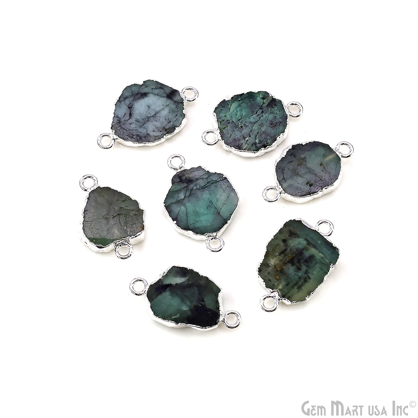 Emerald Free Form 23x13mm Electroplated Gemstone Double Bail Connector