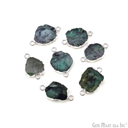 Emerald Free Form 23x13mm Electroplated Gemstone Double Bail Connector