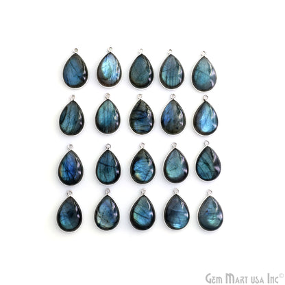 Flashy Labradorite Cabochon 13x18mm Pears Single Bail Silver Plated Gemstone Connector