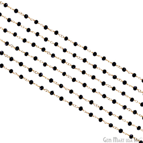 Black Spinel Gold Plated Beaded Wire Wrapped Rosary Chain