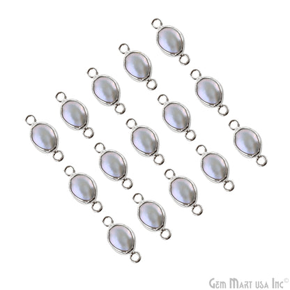 Pearl 20x9mm Silver Plated Bezel Oval Shape Double Bail Connector