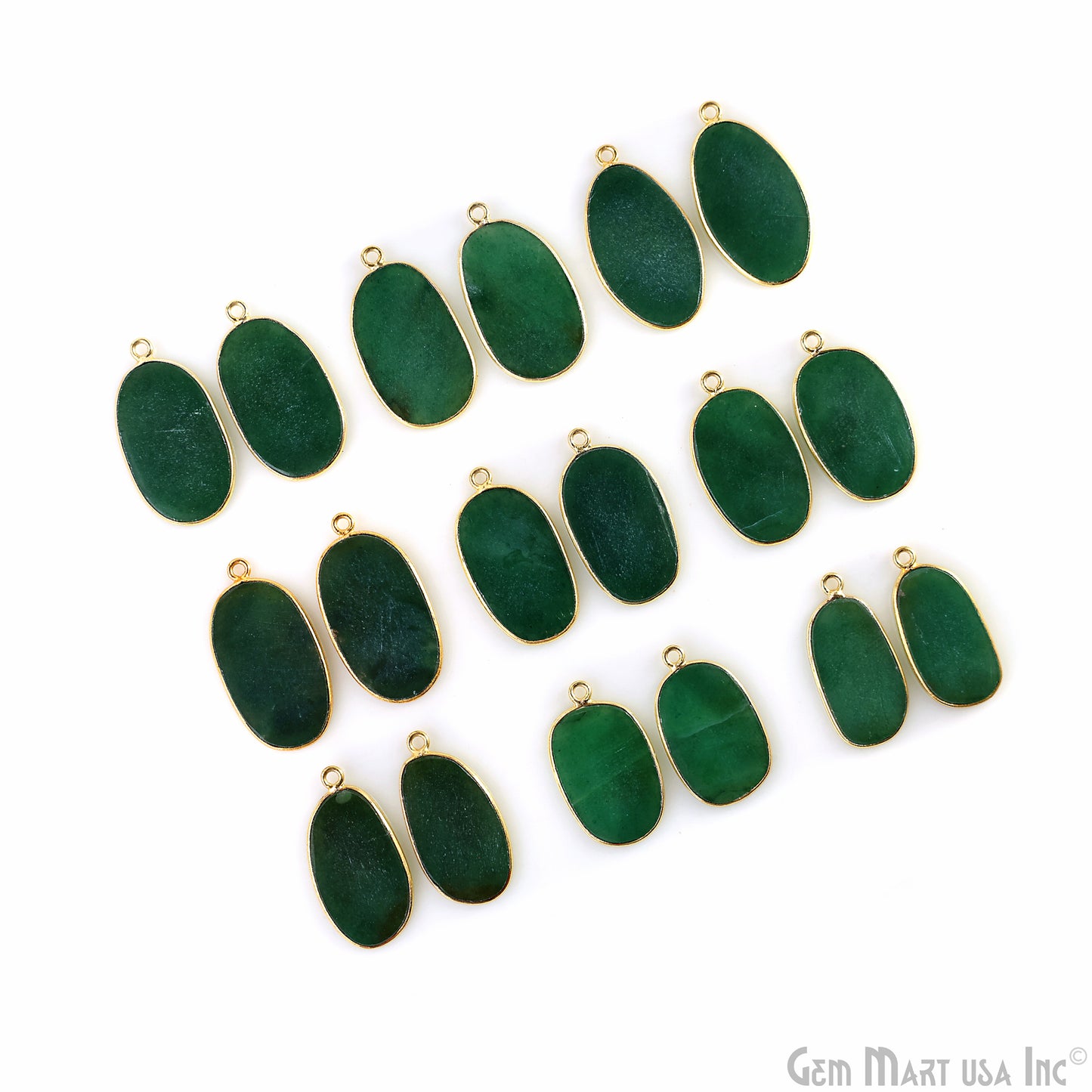 Green Onyx Oval Gold Plated Single Bail Bezel Smooth Slab Slice Thick Gemstone Connector 29x15mm 1 Pair