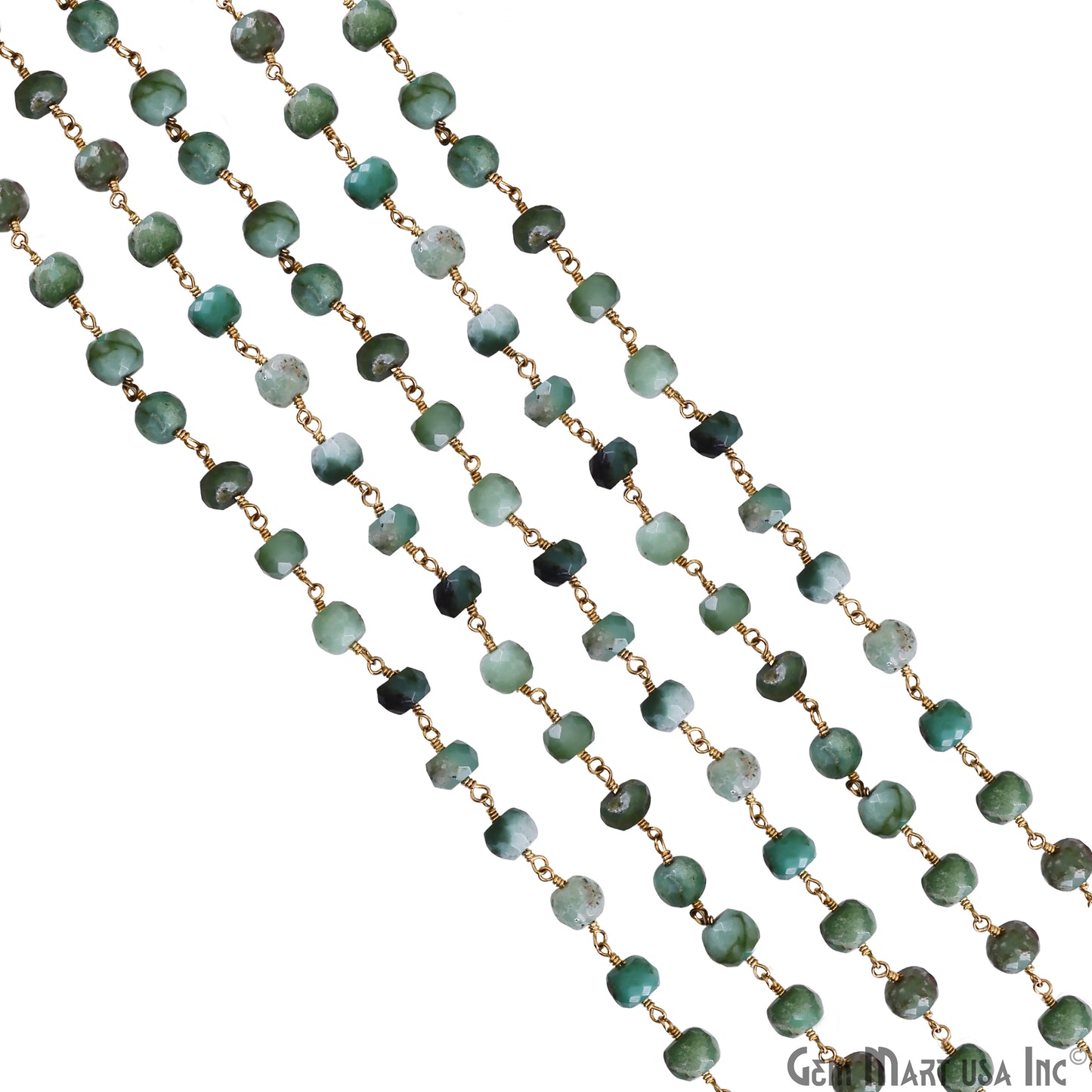 Chrysoprase 7-8mm Gold Plated Wire Wrapped Rosary Chain