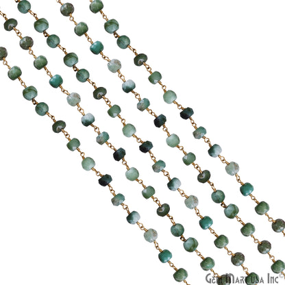 Chrysoprase 7-8mm Gold Plated Wire Wrapped Rosary Chain