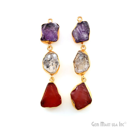 Rough Gemstone Bezel Setting 57x11mm Gold Plated Long Dangle Earring Pair Connectors
