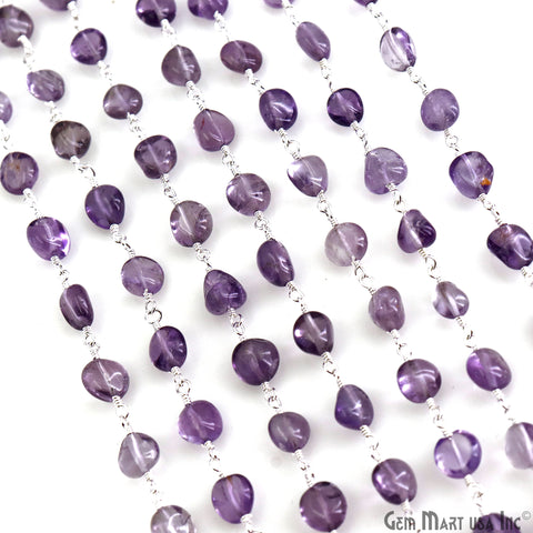 Amethyst Tumble Beads 8x5mm Silver Wire Wrapped Rosary Chain