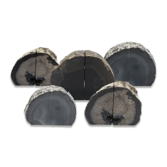 Natural Black Agate Geode Bookend Pair (2-4lbs, 4-6inch) Home Decor *Ships Free