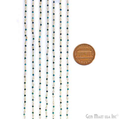 Chrysocolla Faceted 2mm Gold Plated Gold Wire Wrapped Rosary Chain
