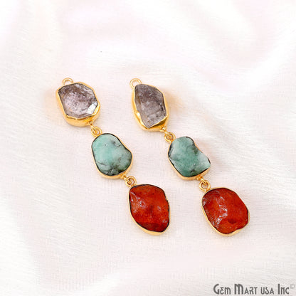 Rough Gemstone Bezel Setting 58x10mm Gold Plated Long Dangle Earring Pair Connectors