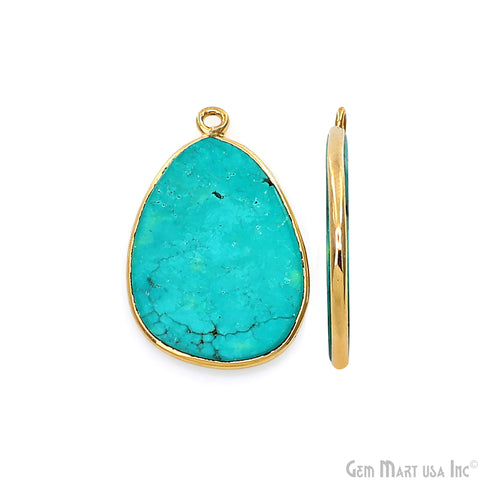 Turquoise Free Form Gold Plated Bezel Smooth Slab Slice Thick Gemstone Connector 27x17mm 1 Pair