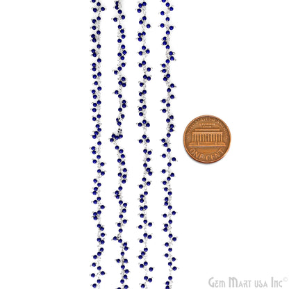 Dark Blue Chalcedony 2-2.5mm Cluster Dangel Gemstone Beaded Silver Wire Wrapped Rosary Chain