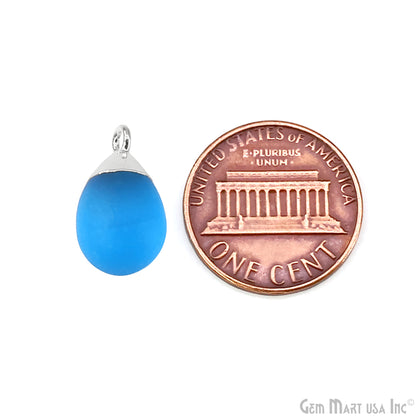 Sky Blue Chalcedony Matte Beads Single Bail Silver Electroplated Gemstone Connector