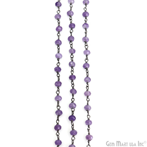 Light Lavender Jade Beads Silver Plated Wire Wrapped Rosary Chain