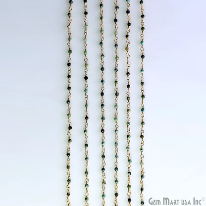 Emerald Faceted 2mm Gold Plated Gold Wire Wrapped Rosary Chain