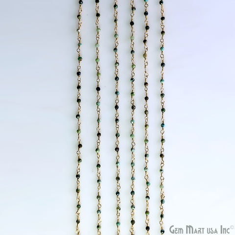 Emerald Faceted 2mm Gold Plated Gold Wire Wrapped Rosary Chain
