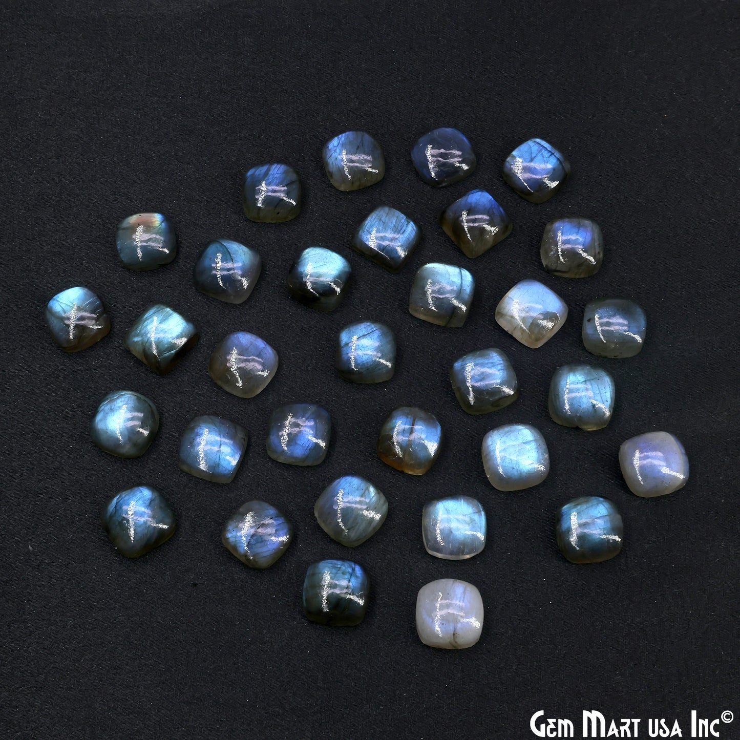 Labradorite Wholesale Gemstones, 100% Natural Semi-Precious Gems, Blue Flash Cabochon Loose Gems, 10mm, Cushion, 4PC Lot