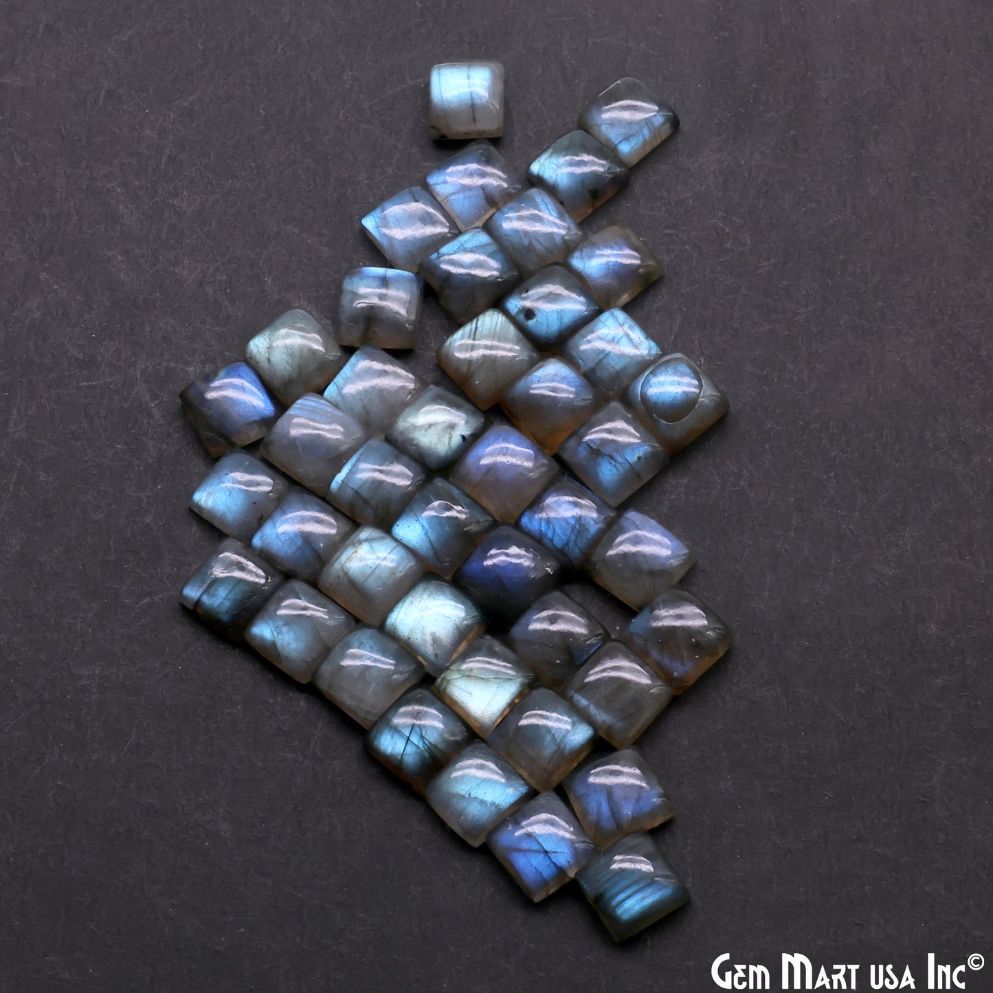 Labradorite Wholesale Gemstones, 100% Natural Semi-Precious Gems, Blue Flash Cabochon Loose Gems, 8mm, Square, 4PC Lot