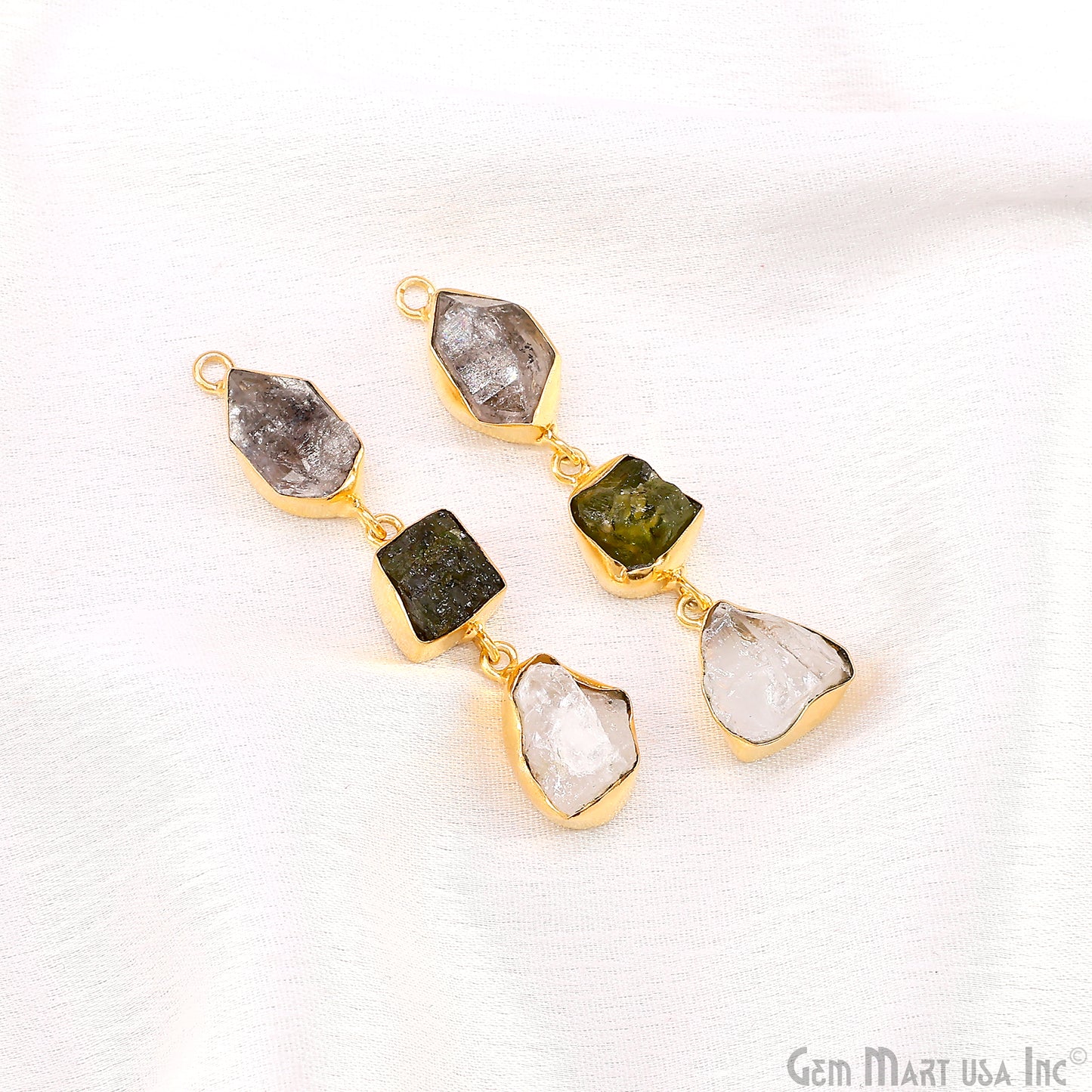 Rough Gemstone Bezel Setting 53x10mm Gold Plated Long Dangle Earring Pair Connectors