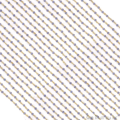 Tanzanite 3-3.5mm Gold Plated Beaded Wire Wrapped Rosary Chain