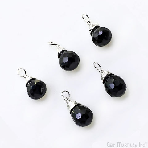 Black Onyx Drop 7x5mm Silver Wire Wrapped Connector