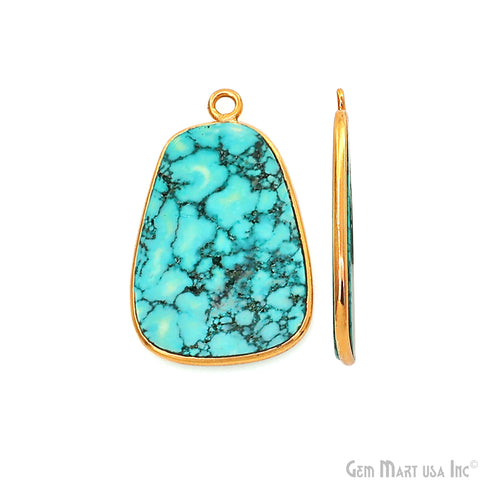 Turquoise Free Form Gold Plated Bezel Smooth Slab Slice Thick Gemstone Connector 27x16mm 1 Pair