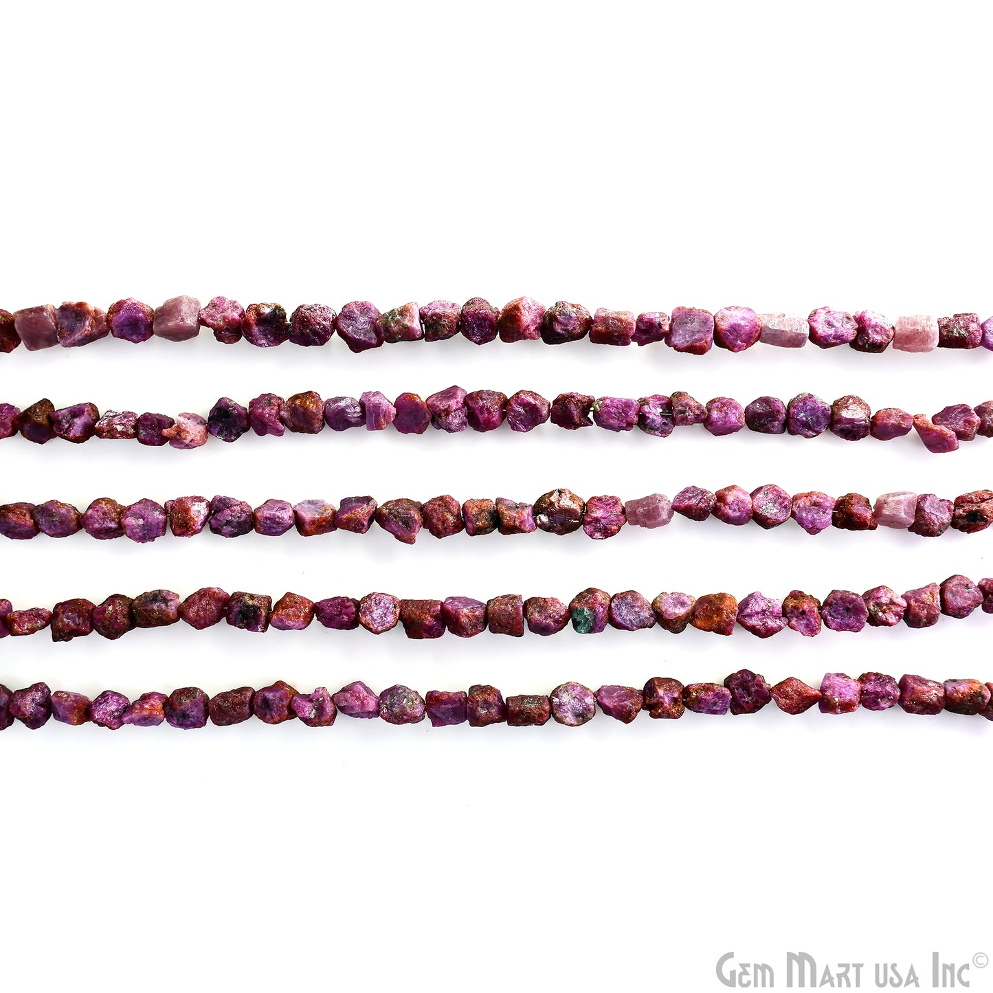 Ruby Rough Beads, 9 Inch Gemstone Strands, Drilled Strung Briolette Beads, Free Form, 7x5mm