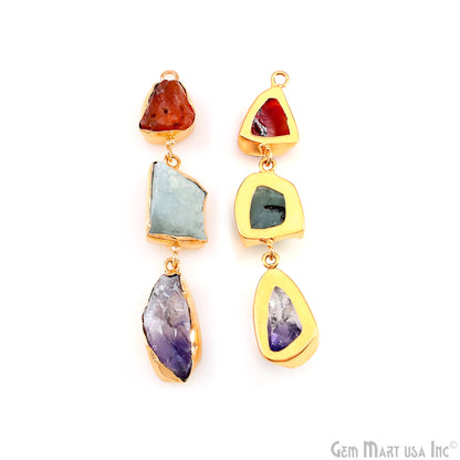 Rough Gemstone Bezel Setting 60x10mm Gold Plated Long Dangle Earring Pair Connectors