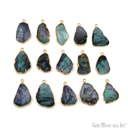 Emerald Free Form 28x15mm Electroplated Gemstone Single Bail Connector