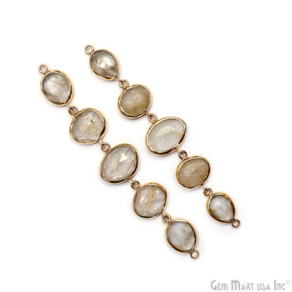 Golden Rutile Gemstone Bezel Component, Line Component, 24K Gold Plated, Double Bail 82x15mm, 1 Piece