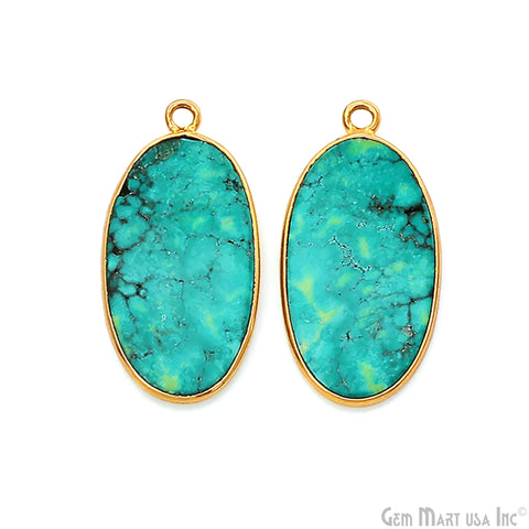 Turquoise Free Form Gold Plated Bezel Smooth Slab Slice Thick Gemstone Connector 28x14mm 1 Pair