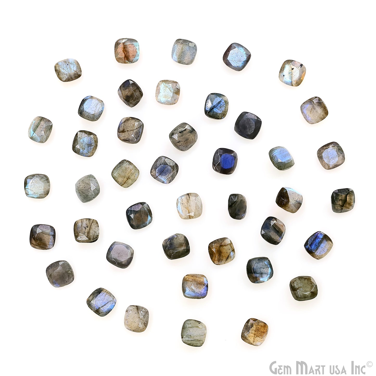 Labradorite Wholesale Gemstones, 100% Natural Semi-Precious Gems, Blue Flash Faceted Loose Gems, 7mm, Cushion, 5PC Lot
