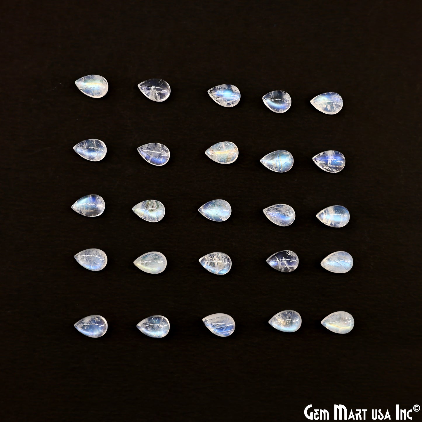 Rainbow Moonstone Pears Cabochon, 6x9mm, 5 Carats, 100% Natural Cabochon Loose Gems, Wholesale Gemstones