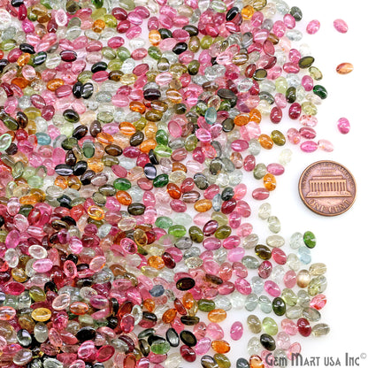Multi Tourmaline Wholesale Gemstones, 100% Natural Semi-Precious Gems, Multi Color Cabochons Loose Gems, 6x4mm, Oval, 5 Carats