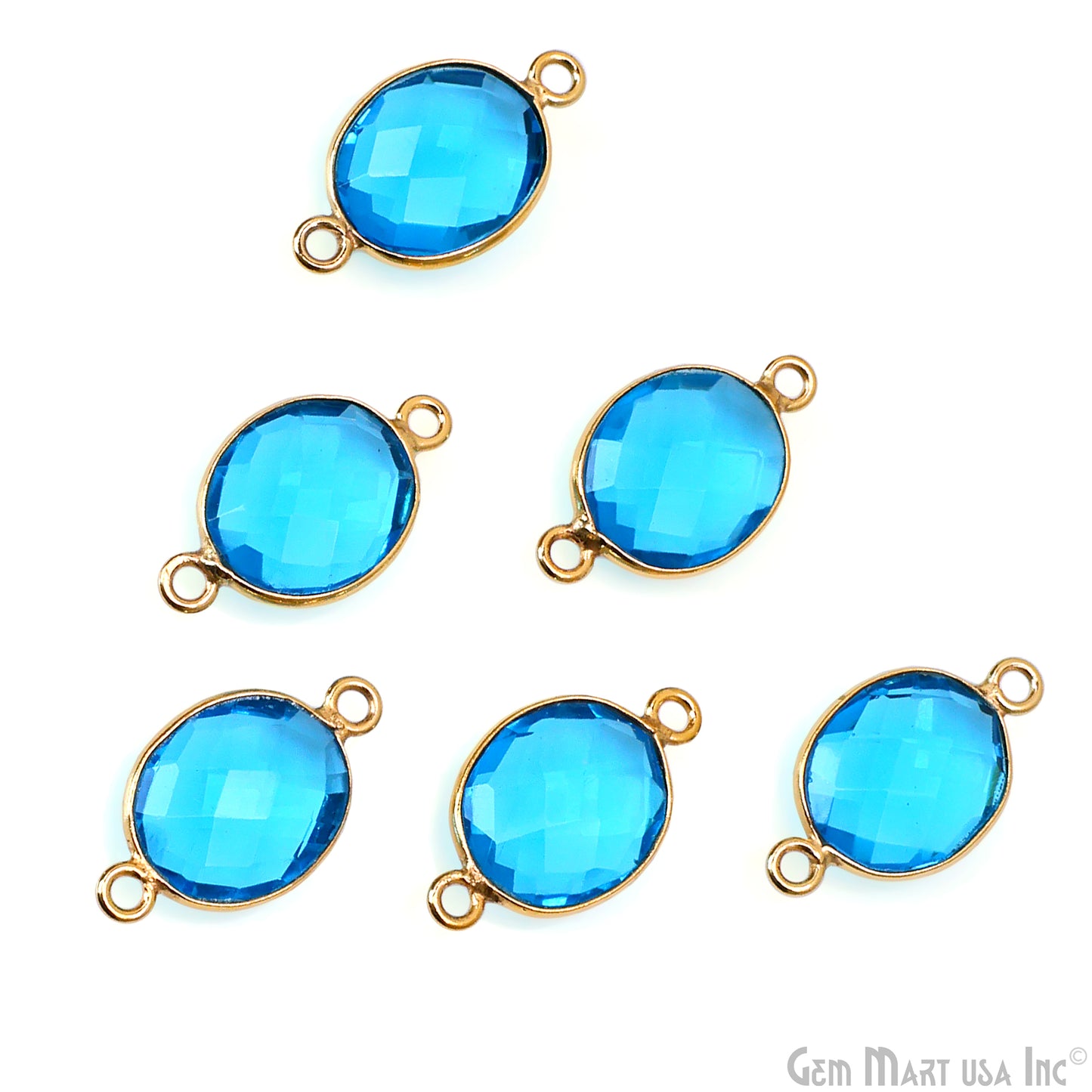 Blue Topaz Bezel Connector Oval Shape 24K Gold Plated Double Bail Connector