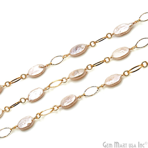 Freshwater Pearl With Gold Marquise Finding Rosary Chain