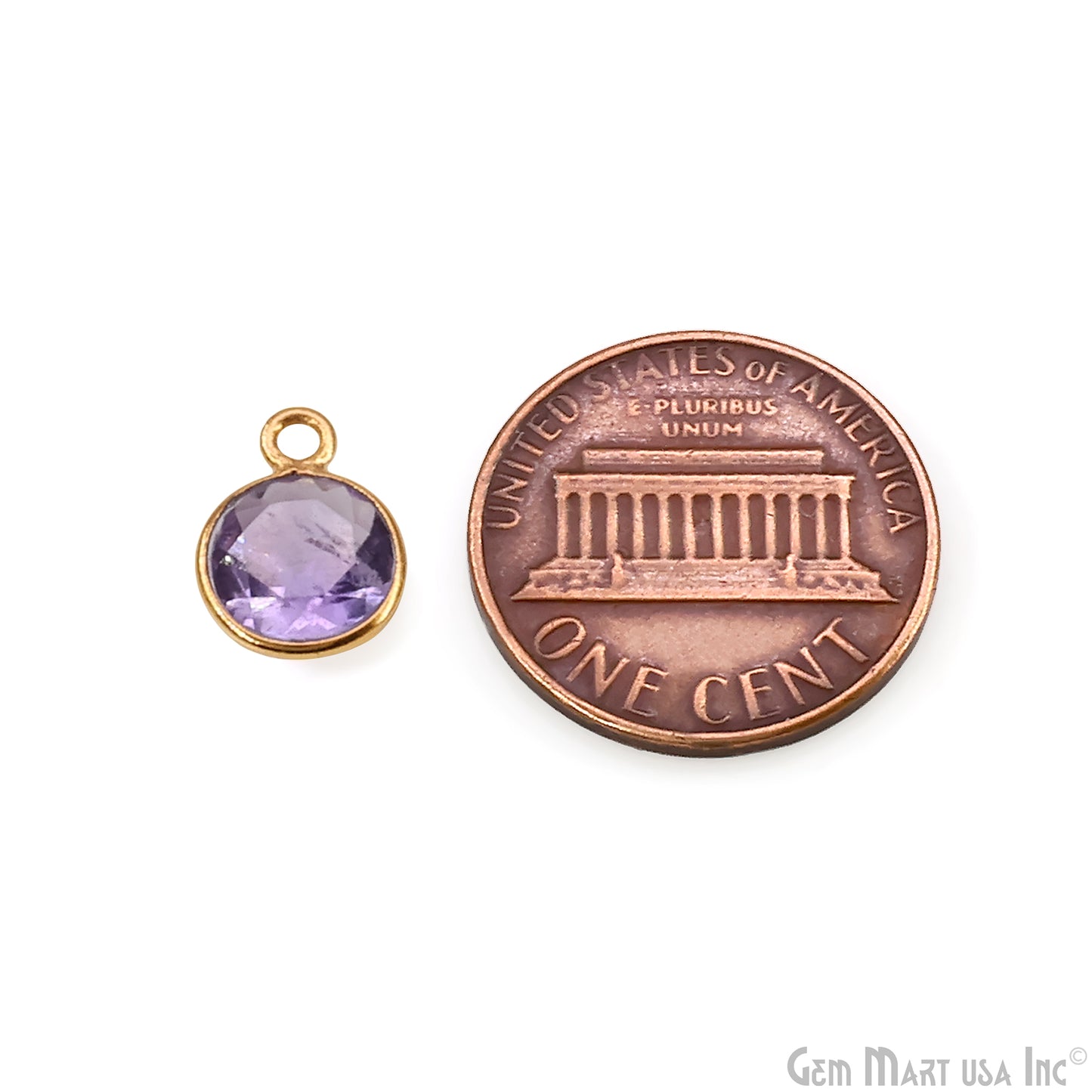 Round 8mm Brilliant Cut Gold Plated Bezel Single Bail Gemstone Connector