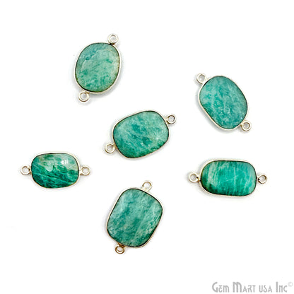 Amazonite Free Form Silver Plated Bezel Gemstone Connector 13x18mm