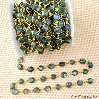 Labradorite Cabochon Round & Oval Shape Gold Plated Continuous Connector Chain