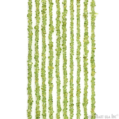 Peridot Chip Beads, 34 Inch, Natural Chip Strands, Drilled Strung Nugget Beads, 3-7mm, Polished, GemMartUSA (CHPD-70001)