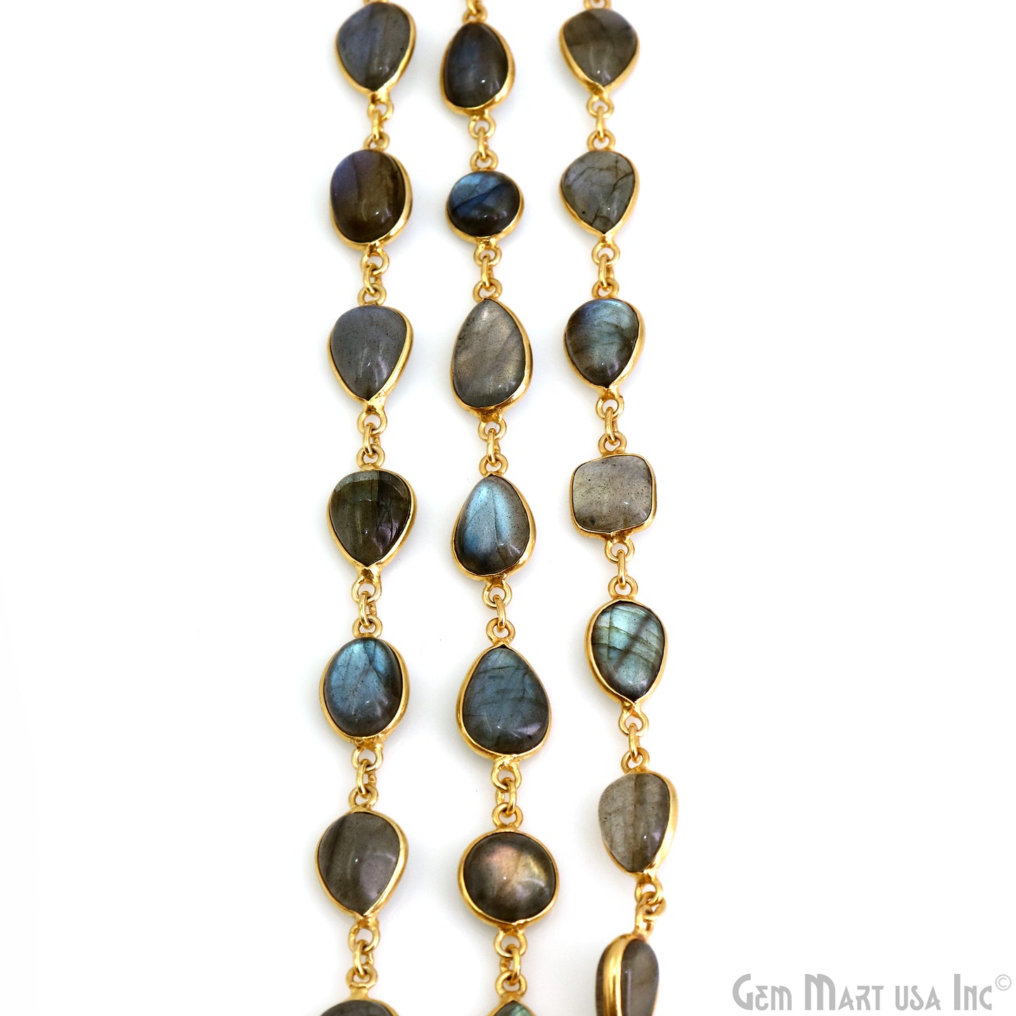 Labradorite Gold Plated Mix Shape Bezel 10mm Link Continuous Connector Chain