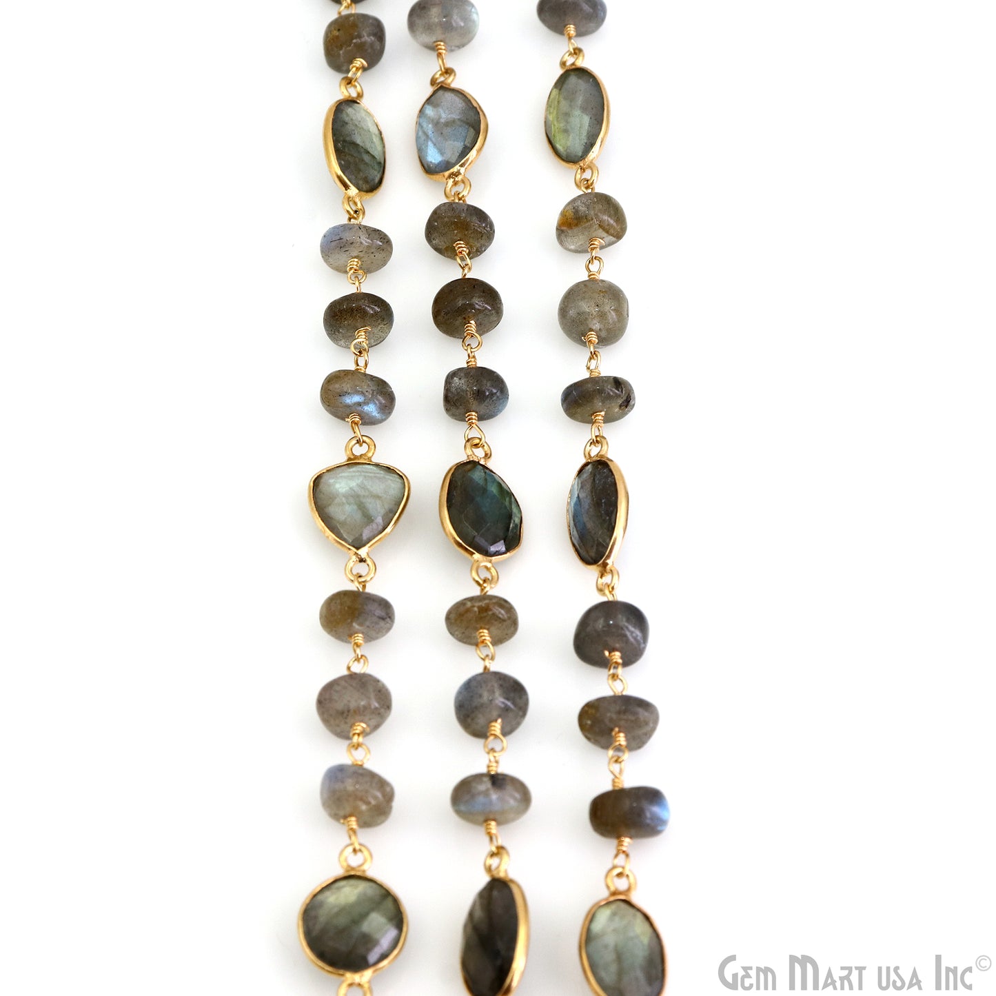 Labradorite Gold Plated Mix Shape Bezel Link Continuous Connector Chain