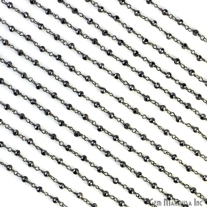 Pyrite Faceted Beads 3-3.5mm Black Plated Wire Wrapped Rosary Chain