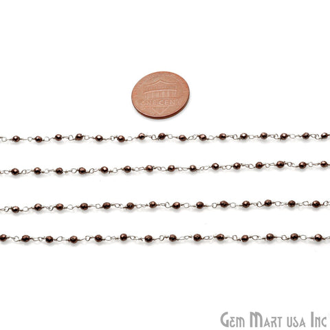 Brown Pyrite 2-2.5mm Tiny Beads Silver Plated Wire Wrapped Rosary Chain