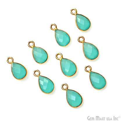 Aqua Chalcedony Pears 6x9mm Gold Plated Single Bail Gemstone Connector