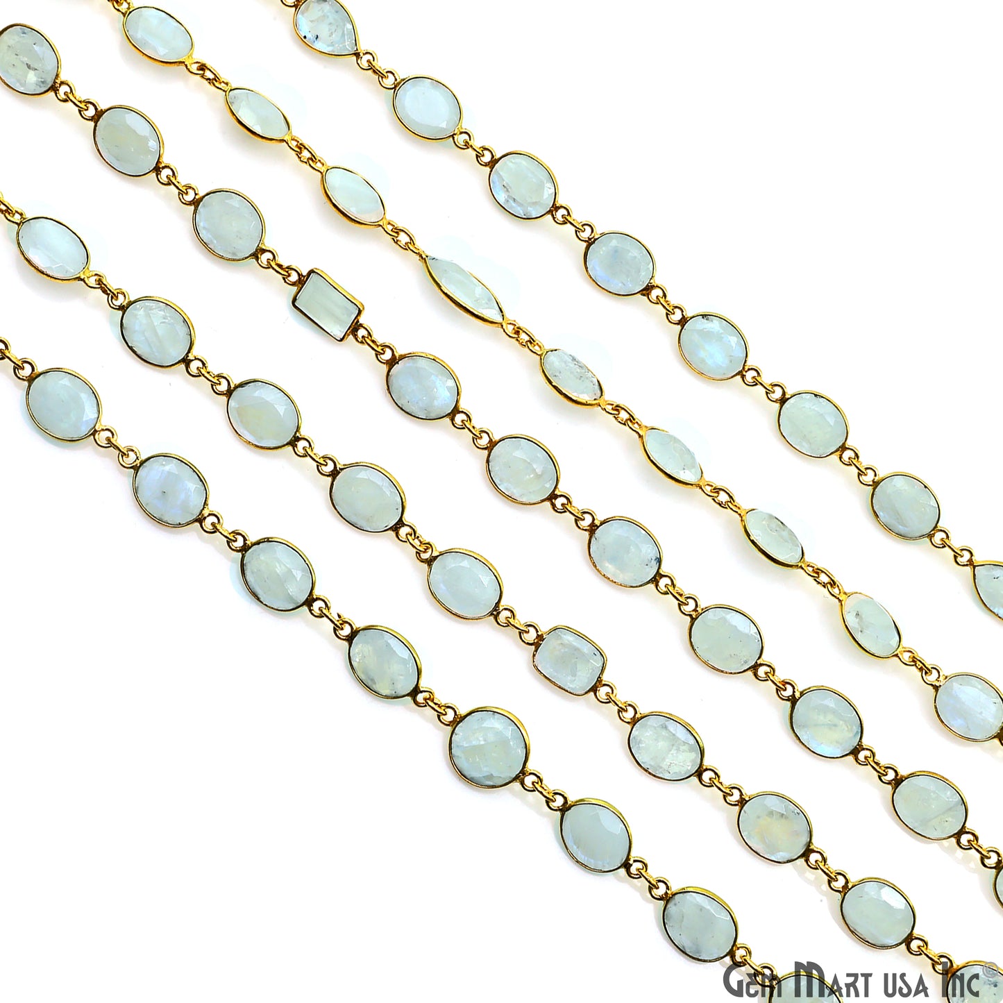 Rainbow Moonstone 10mm Mix Shape Gold Plated Bezel Continuous Connector Chain